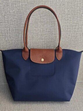NWT Longchamp Le Pliage Original Medium Handbag Navy Canvas Shoulder Tote M